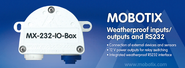 Mobotix weatherproof RS232 I/O, NPA and GPS Boxes for home automation IP cameras.